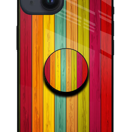 Multicolor Wooden iPhone 14 Glass Case