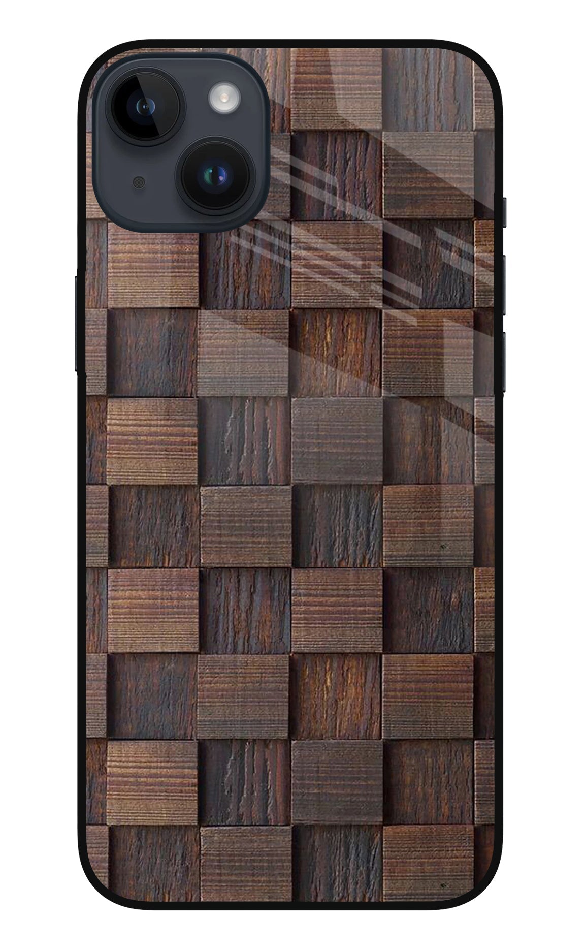 Wooden Cube Design iPhone 14 Plus Glass Case