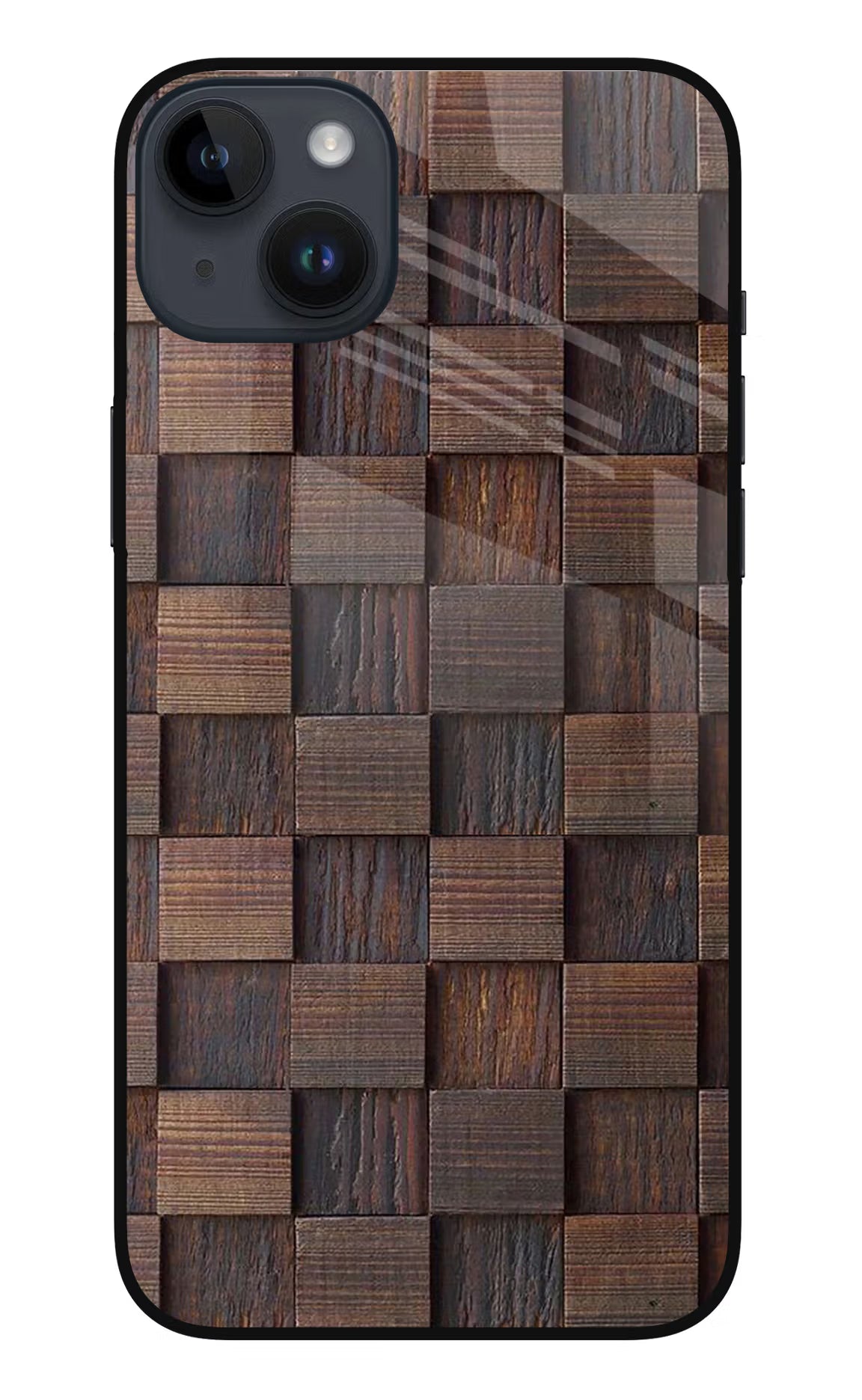 Wooden Cube Design iPhone 14 Plus Glass Case Back Cover by Casekaro