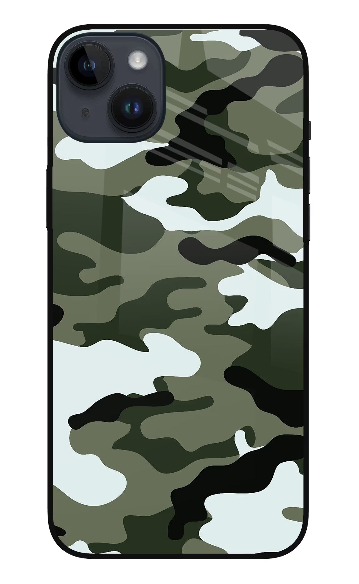 Camouflage iPhone 14 Plus Glass Case Back Cover by Casekaro