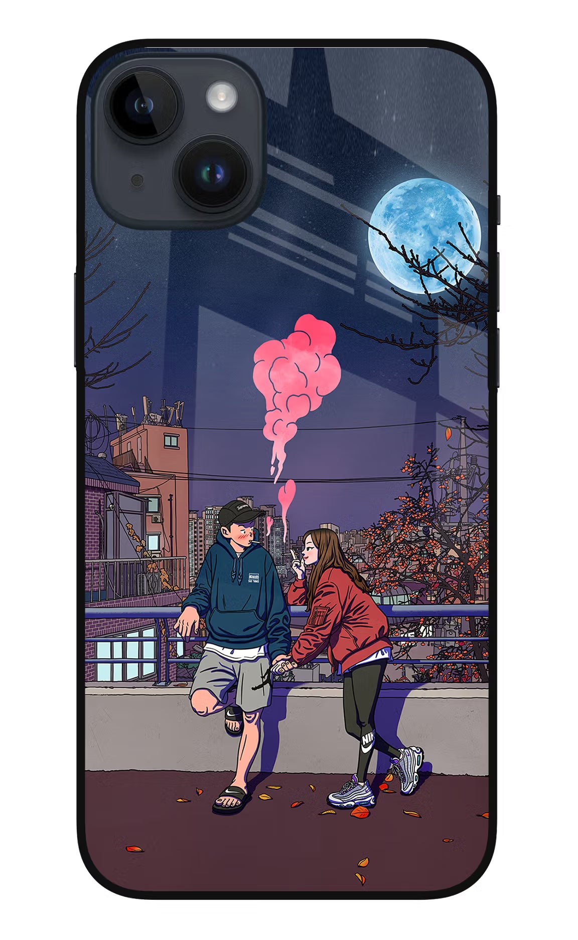 Chilling Couple iPhone 14 Plus Glass Case Back Cover by Casekaro