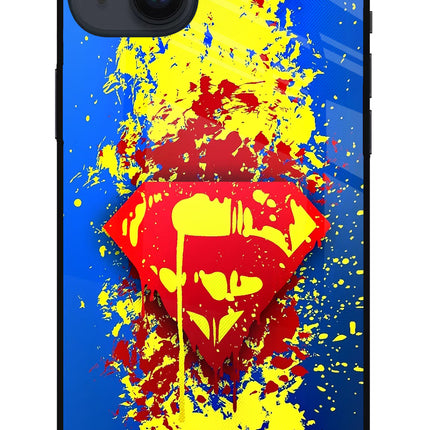 Superman logo iPhone 14 Plus Glass Case Back Cover by Casekaro