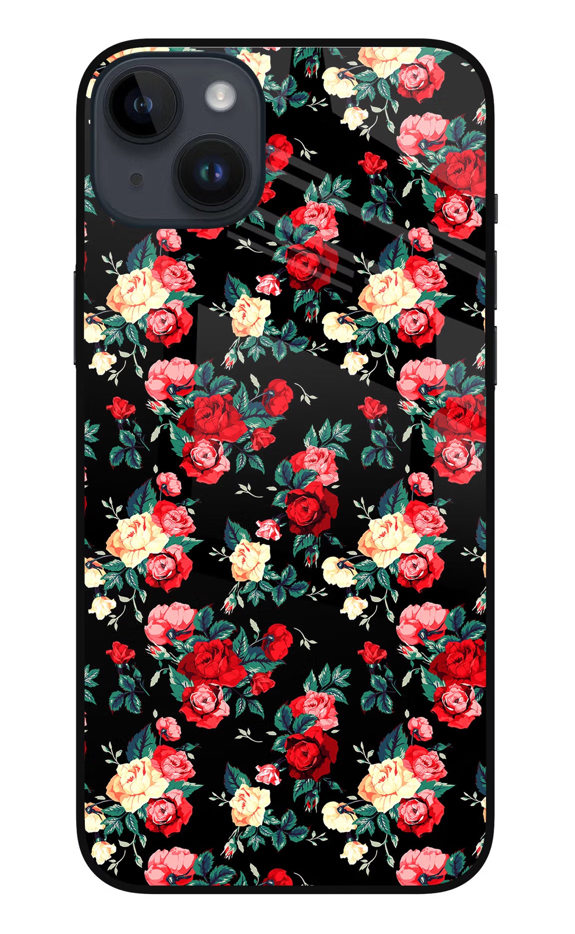 Rose Pattern iPhone 14 Plus Glass Case Back Cover by Casekaro