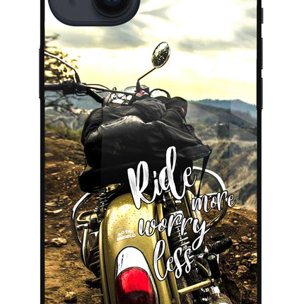 Ride More Worry Less iPhone 14 Plus Glass Case Back Cover by Casekaro