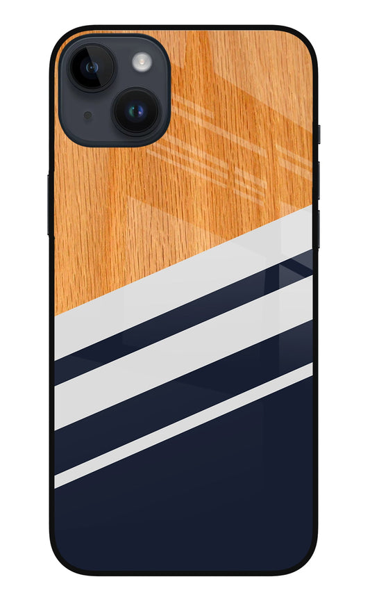 Blue and white wooden iPhone 14 Plus Glass Case