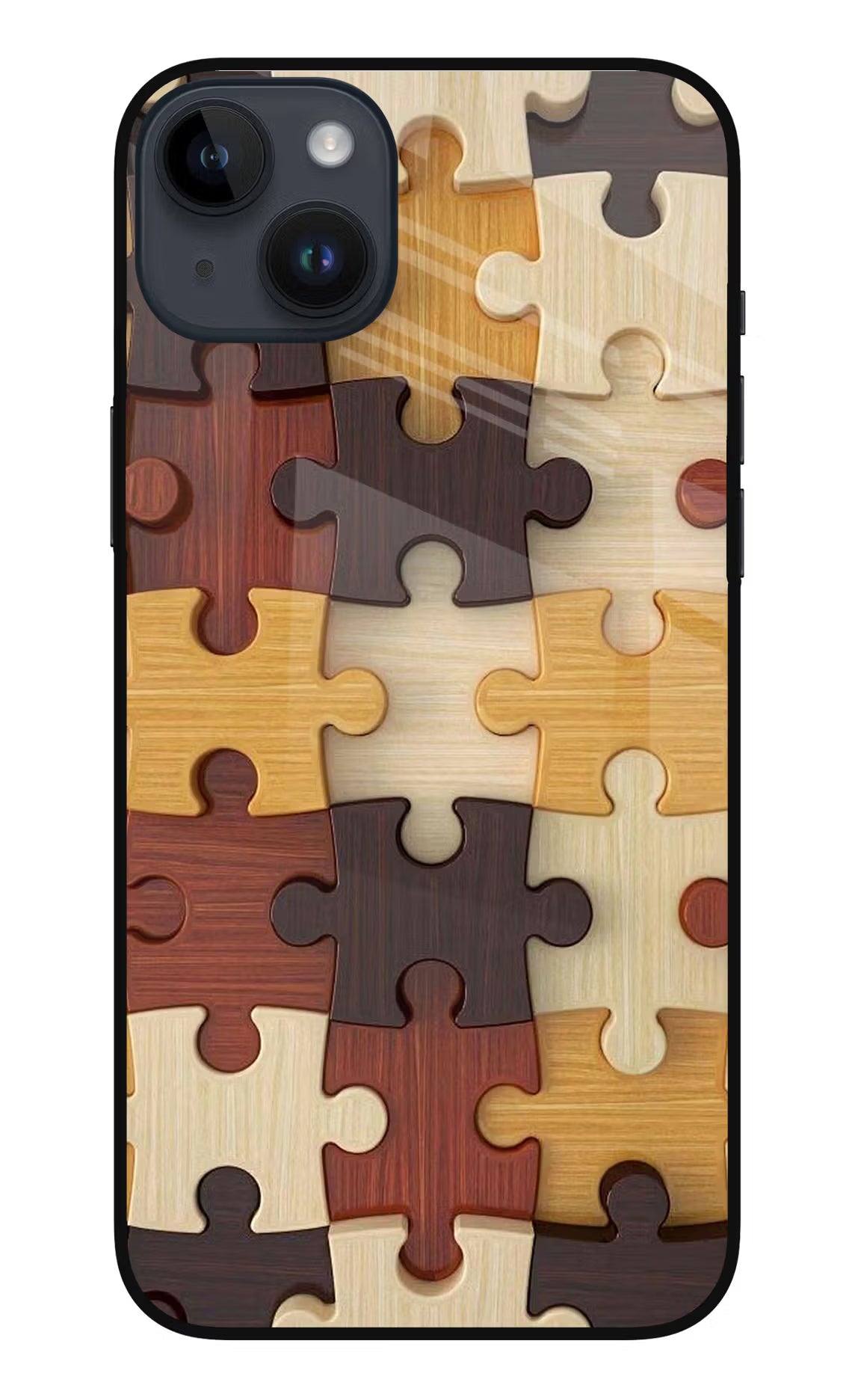 Wooden Puzzle iPhone 14 Plus Glass Case Back Cover by Casekaro