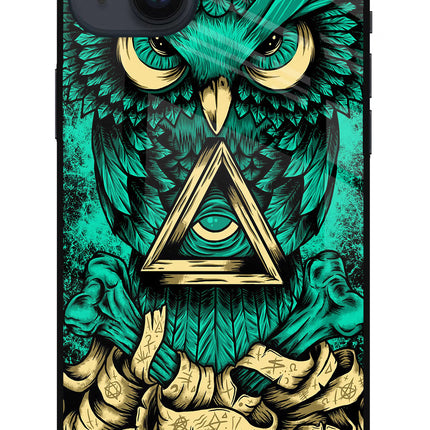 Green Owl iPhone 14 Plus Glass Case Back Cover by Casekaro