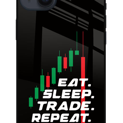 Eat Sleep Trade Repeat iPhone 14 Plus Glass Case Back Cover by Casekaro