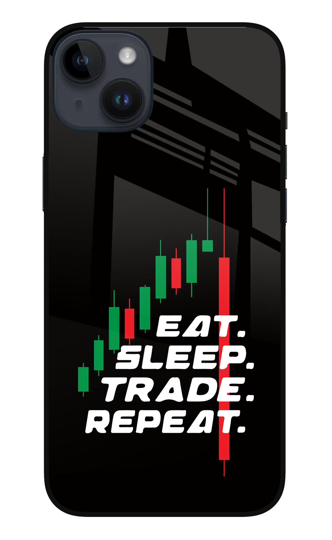 Eat Sleep Trade Repeat iPhone 14 Plus Glass Case Back Cover by Casekaro
