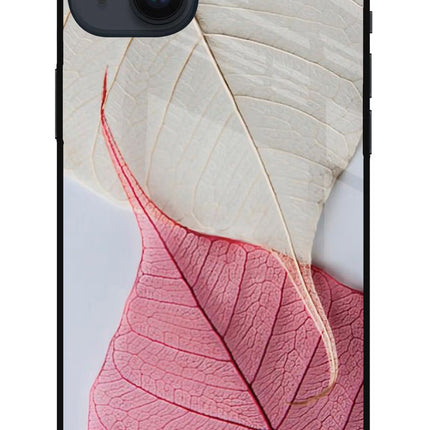 White Pink Leaf iPhone 14 Plus Glass Case Back Cover by Casekaro