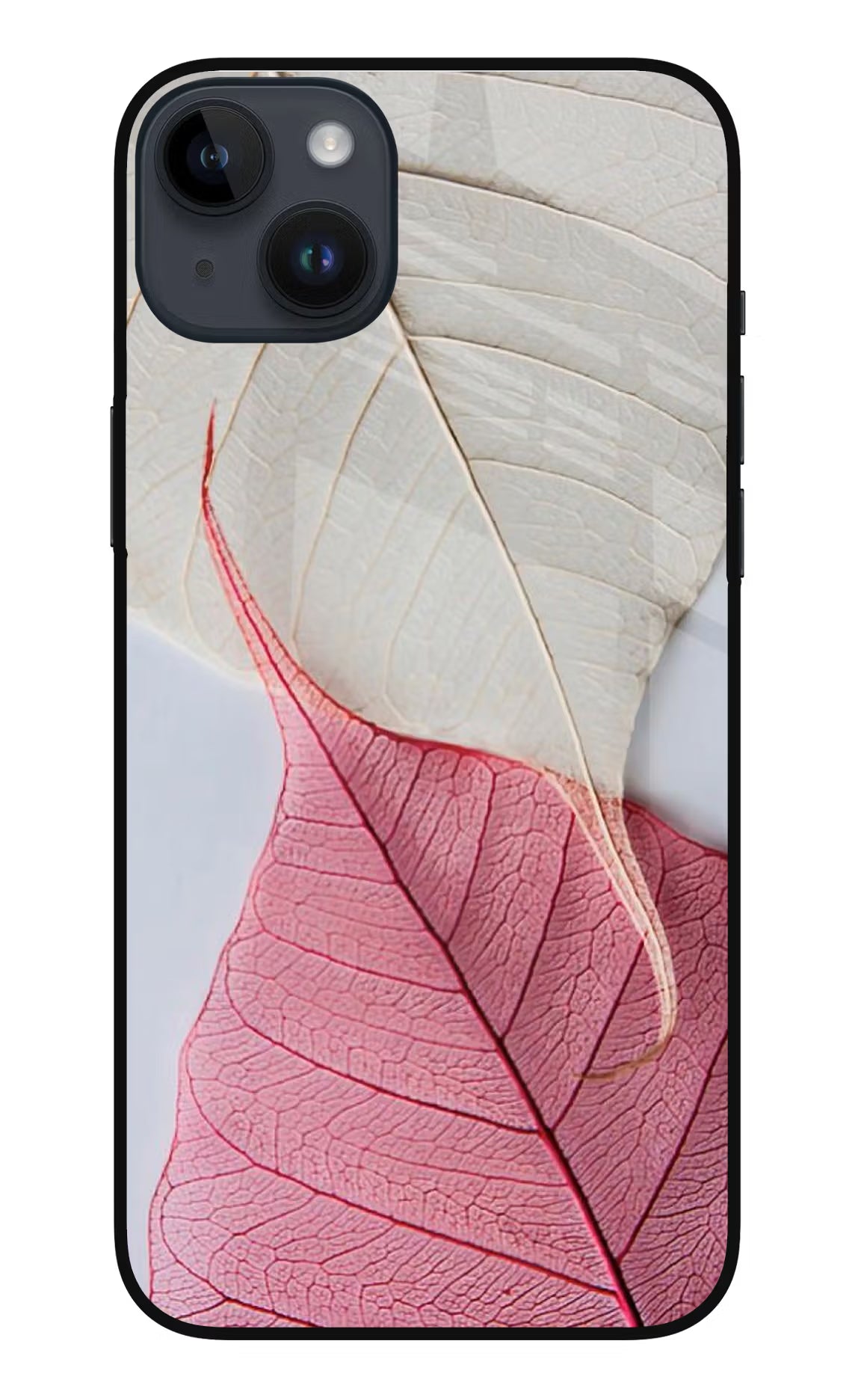 White Pink Leaf iPhone 14 Plus Glass Case Back Cover by Casekaro