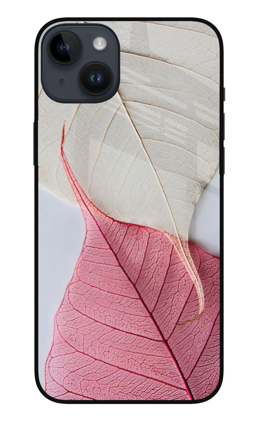 White Pink Leaf iPhone 14 Plus Back Cover, Metal case