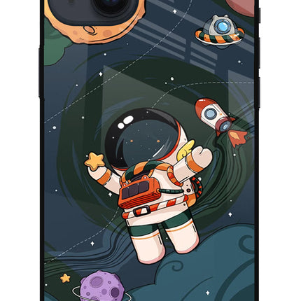 Cartoon Astronaut iPhone 14 Plus Glass Case Back Cover by Casekaro