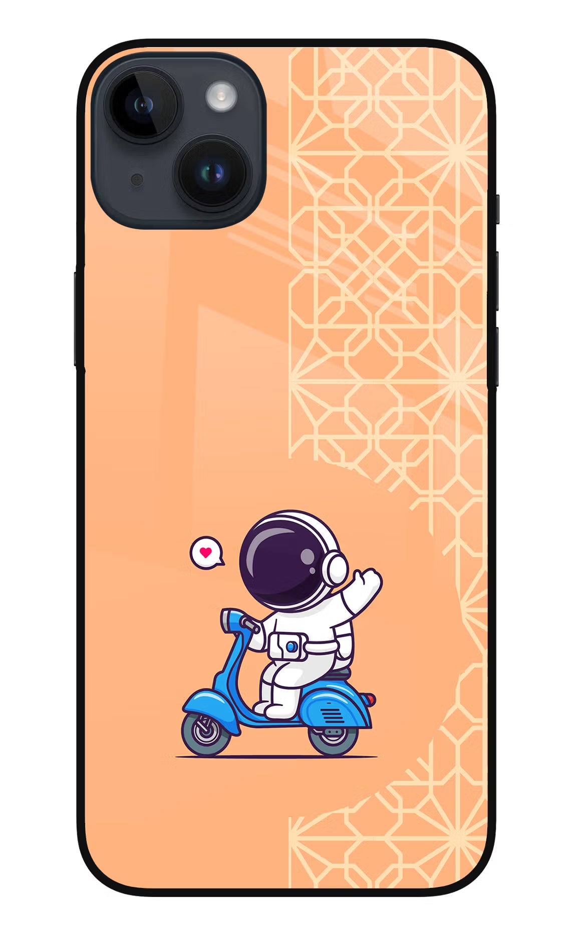 Cute Astronaut Riding iPhone 14 Plus Glass Case Back Cover by Casekaro