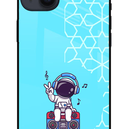 Cute Astronaut Chilling iPhone 14 Plus Glass Case Back Cover by Casekaro