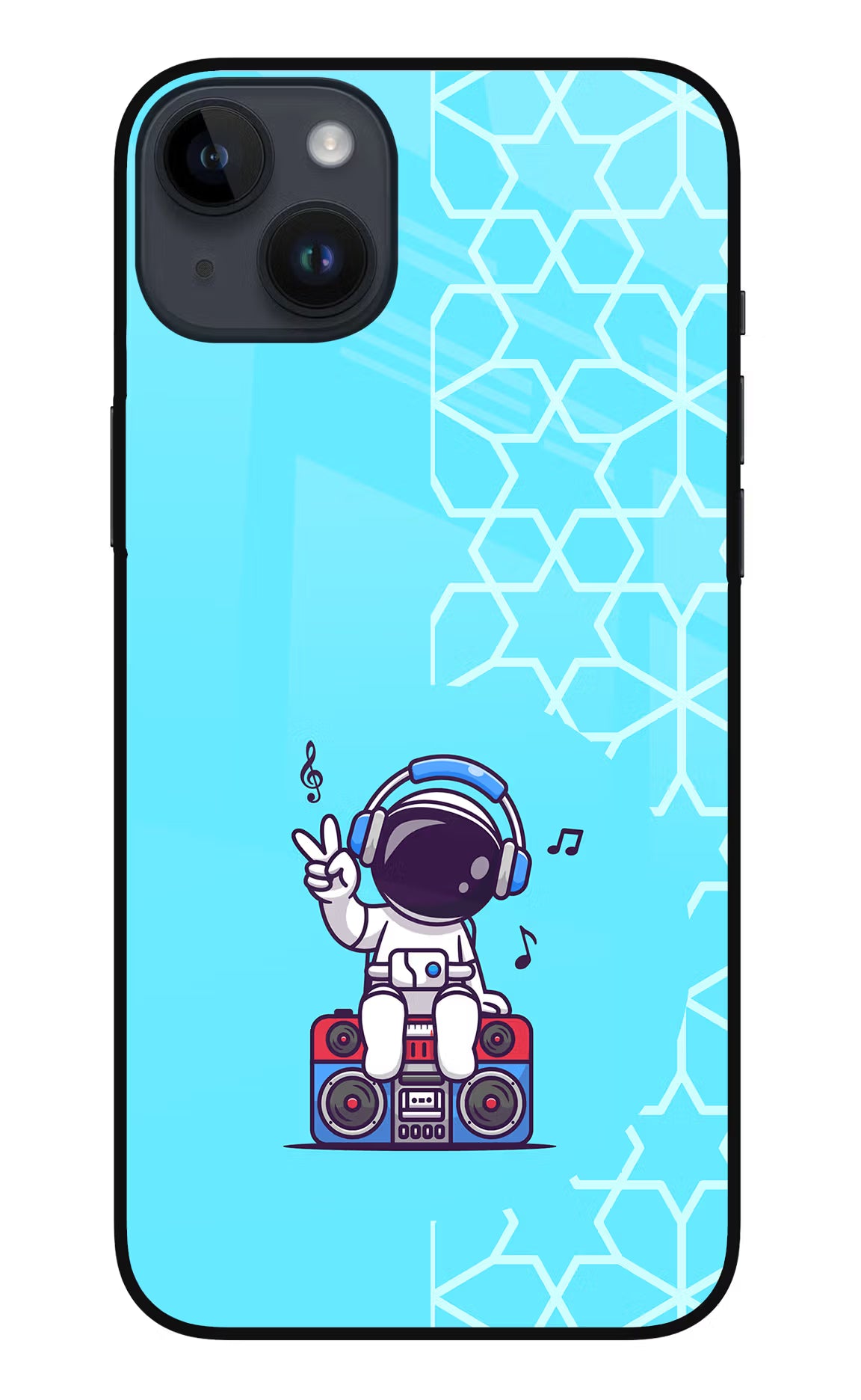 Cute Astronaut Chilling iPhone 14 Plus Glass Case Back Cover by Casekaro