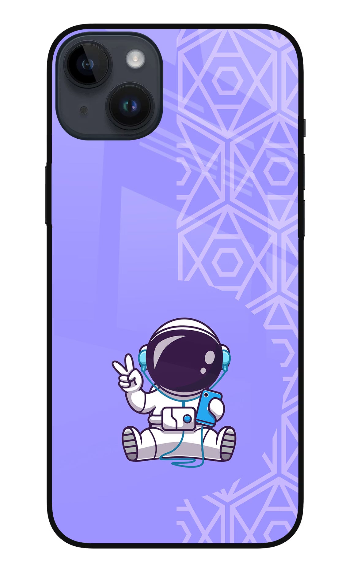 Cute Astronaut Chilling iPhone 14 Plus Glass Case Back Cover by Casekaro