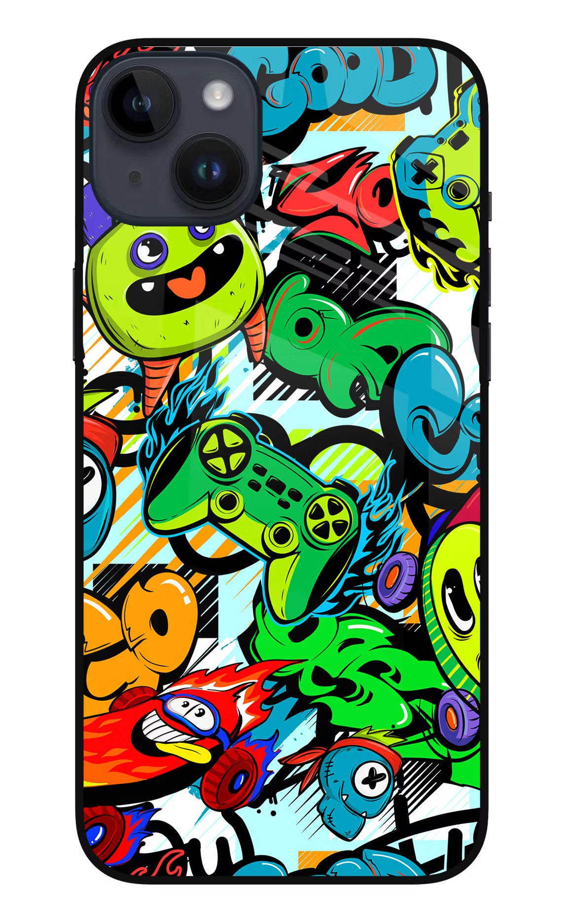 Game Doodle iPhone 14 Plus Glass Case Back Cover by Casekaro