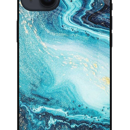 Blue Glitter Marble iPhone 14 Plus Glass Case Back Cover by Casekaro