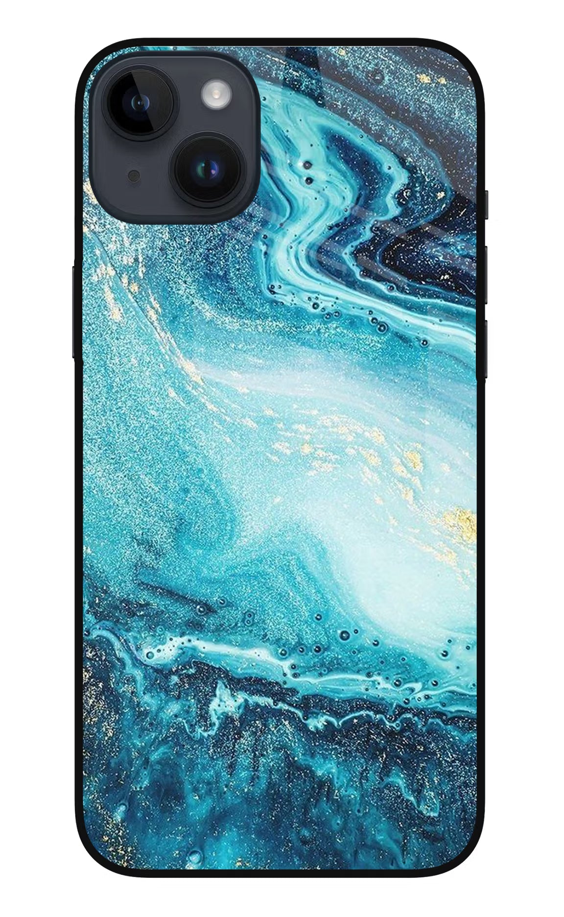Blue Glitter Marble iPhone 14 Plus Glass Case Back Cover by Casekaro