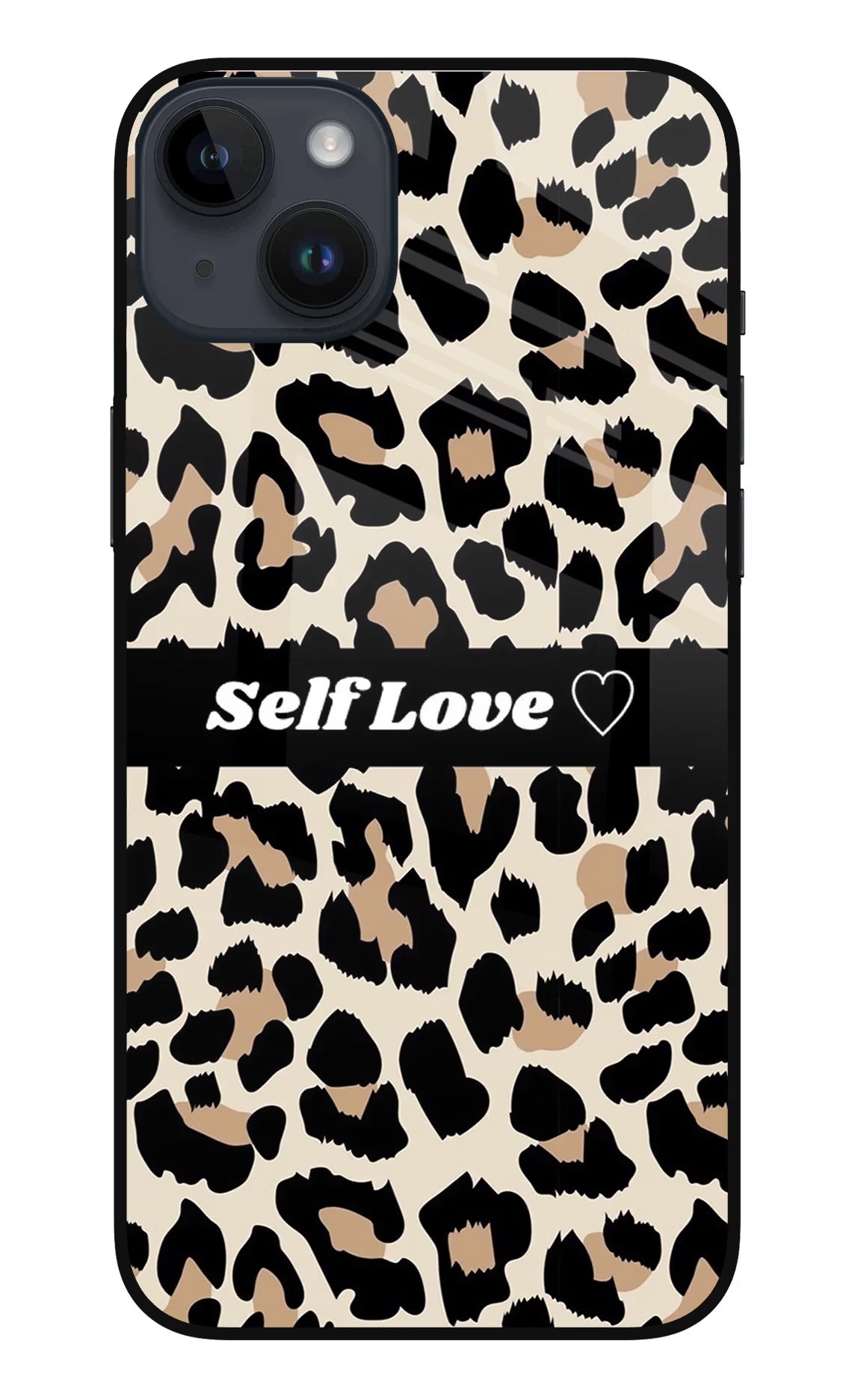 Leopard Print Self Love iPhone 14 Plus Glass Case Back Cover by Casekaro
