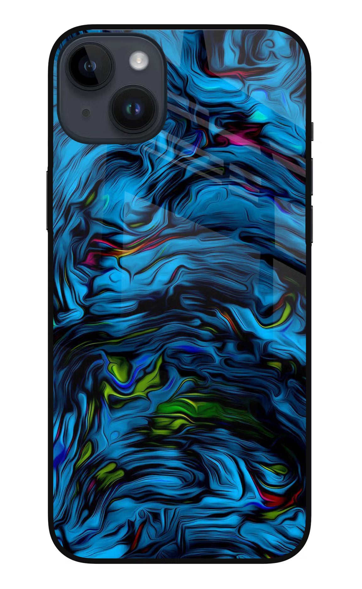 Dark Blue Abstract iPhone 14 Plus Glass Case Back Cover by Casekaro