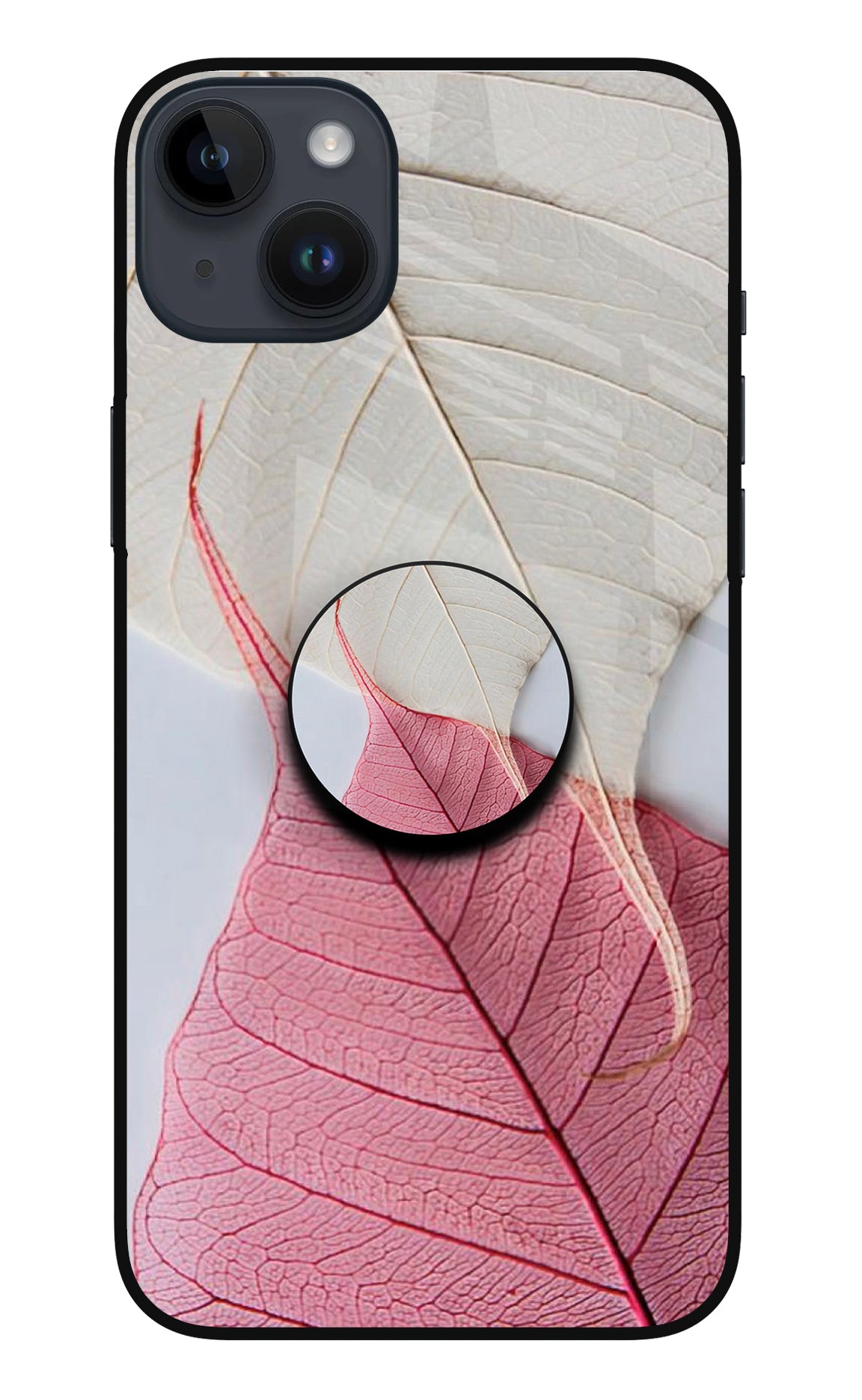 White Pink Leaf iPhone 14 Plus Pop Case
