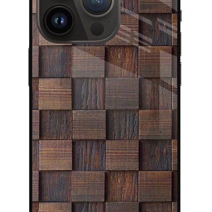 Wooden Cube Design iPhone 14 Pro Glass Case Back Cover by Casekaro