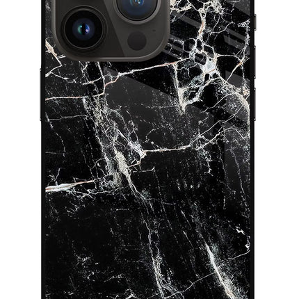 Black Marble Texture iPhone 14 Pro Glass Case Back Cover by Casekaro