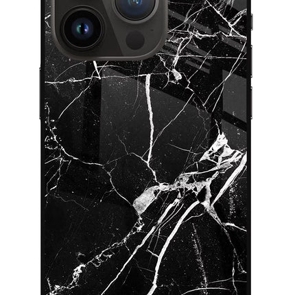 Black Marble Pattern iPhone 14 Pro Glass Case Back Cover by Casekaro