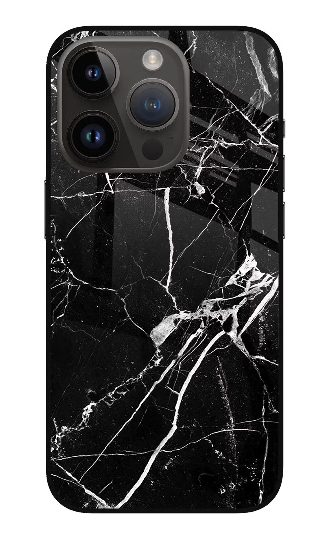 Black Marble Pattern iPhone 14 Pro Glass Case Back Cover by Casekaro