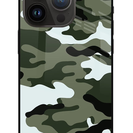Camouflage iPhone 14 Pro Glass Case Back Cover by Casekaro