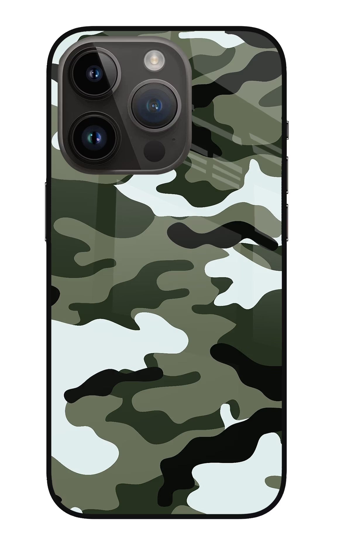 Camouflage iPhone 14 Pro Glass Case Back Cover by Casekaro