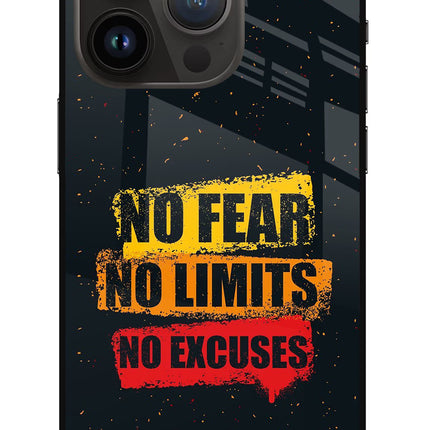 No Fear No Limits No Excuse iPhone 14 Pro Glass Case Back Cover by Casekaro