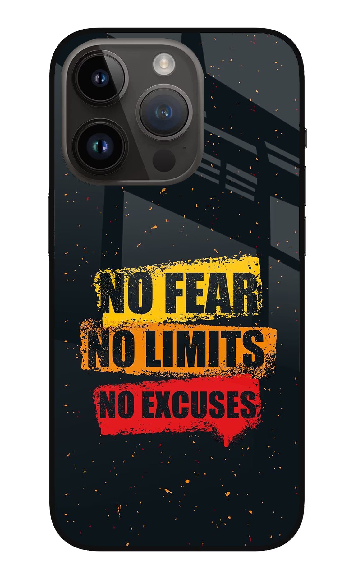 No Fear No Limits No Excuse iPhone 14 Pro Glass Case Back Cover by Casekaro