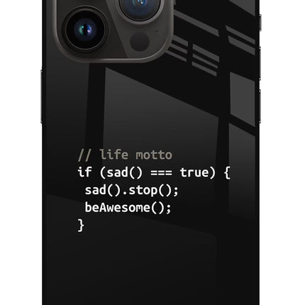 Life Motto Code iPhone 14 Pro Glass Case Back Cover by Casekaro