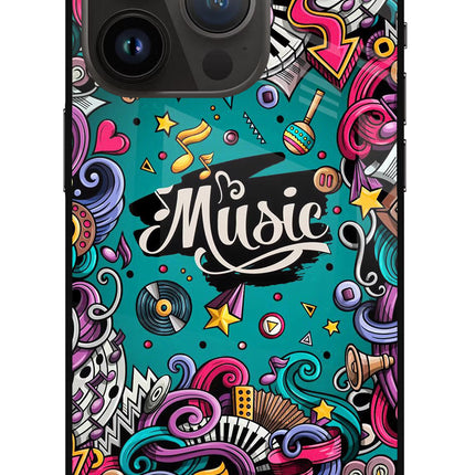 Music Graffiti iPhone 14 Pro Glass Case Back Cover by Casekaro