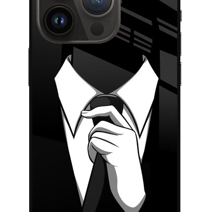 Black Tie iPhone 14 Pro Glass Case Back Cover by Casekaro
