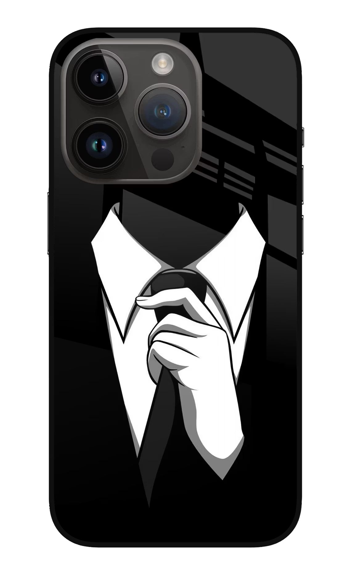 Black Tie iPhone 14 Pro Glass Case Back Cover by Casekaro