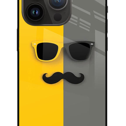 Sunglasses with Mustache iPhone 14 Pro Glass Case Back Cover by Casekaro