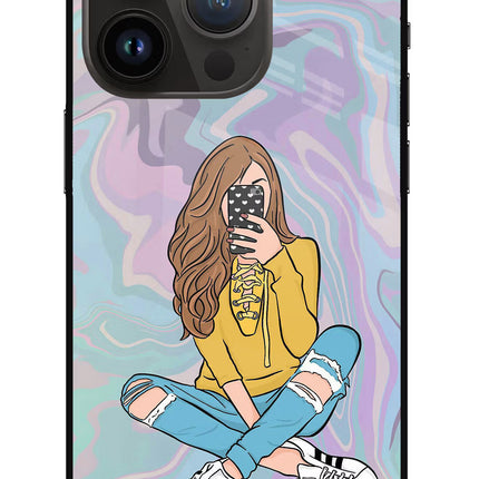 Selfie Girl iPhone 14 Pro Glass Case Back Cover by Casekaro