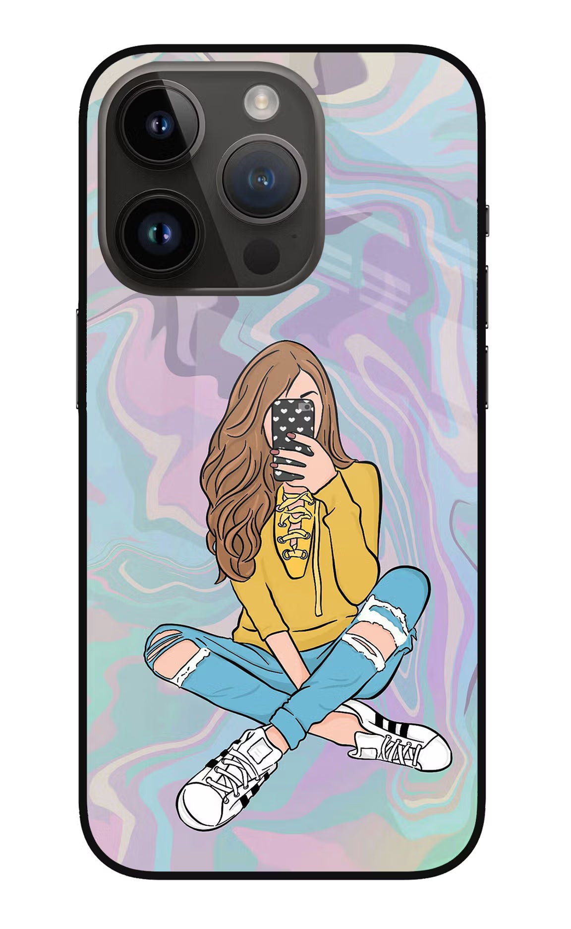 Selfie Girl iPhone 14 Pro Glass Case Back Cover by Casekaro