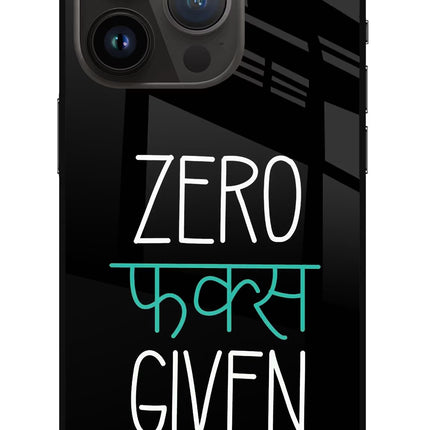Zero Fucks Given iPhone 14 Pro Glass Case Back Cover by Casekaro