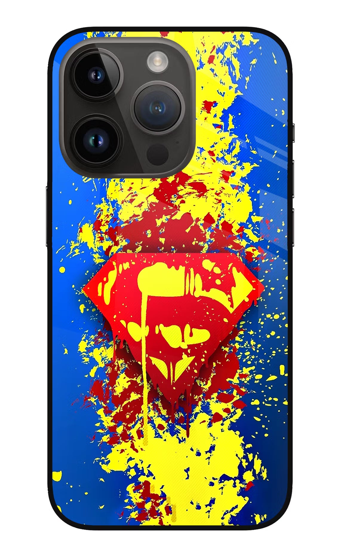 Superman logo iPhone 14 Pro Glass Case Back Cover by Casekaro