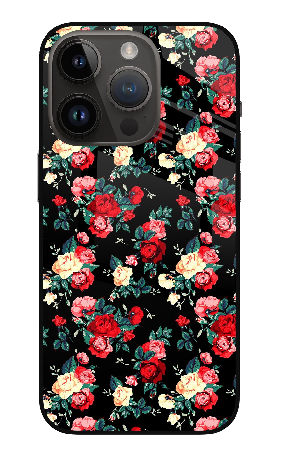 Rose Pattern iPhone 14 Pro Glass Case