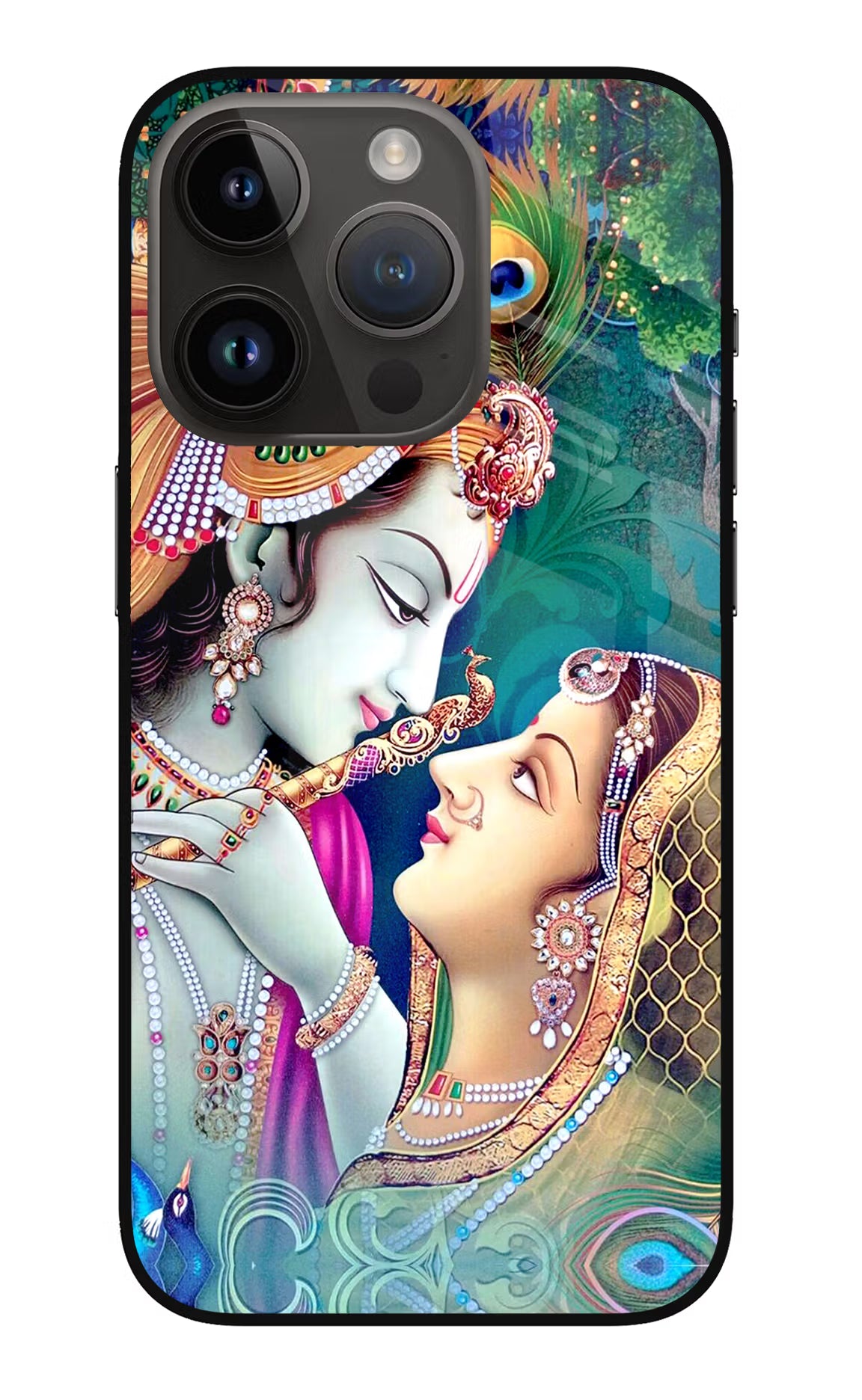 Lord Radha Krishna iPhone 14 Pro Glass Case Back Cover by Casekaro