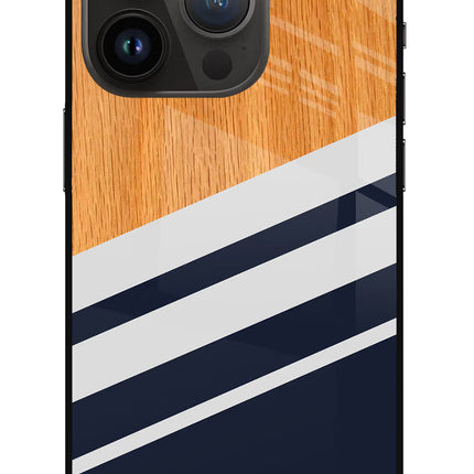 Blue and white wooden iPhone 14 Pro Glass Case Back Cover by Casekaro