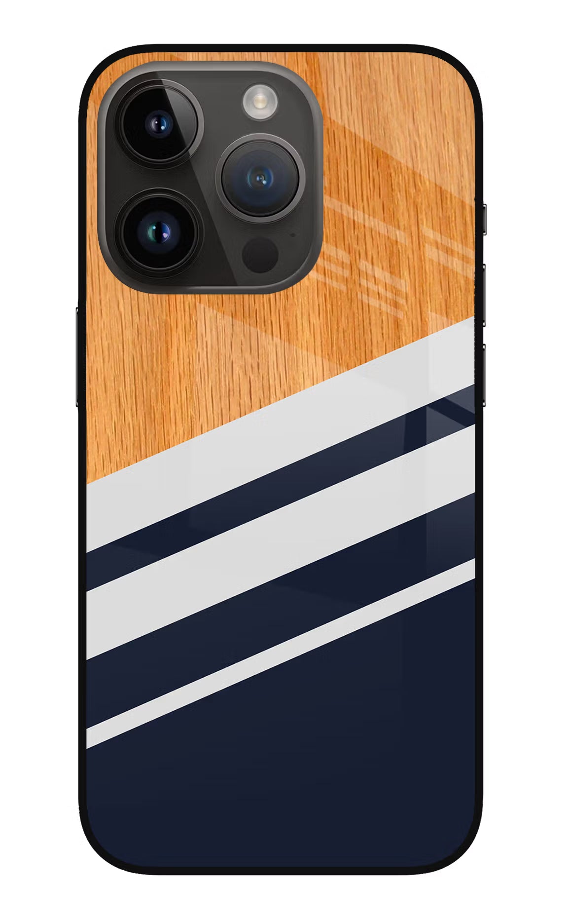 Blue and white wooden iPhone 14 Pro Glass Case Back Cover by Casekaro