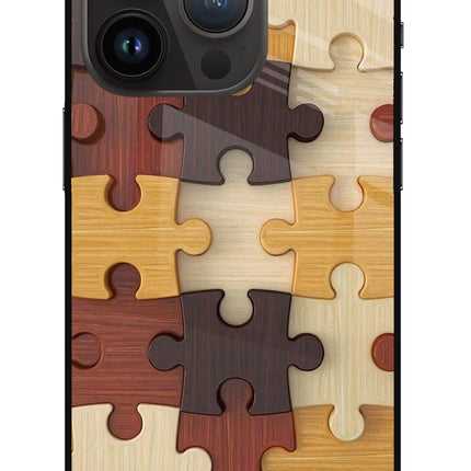 Wooden Puzzle iPhone 14 Pro Glass Case Back Cover by Casekaro