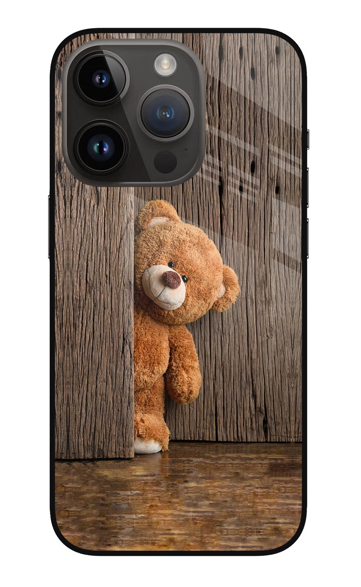 Teddy Wooden iPhone 14 Pro Glass Case Back Cover by Casekaro